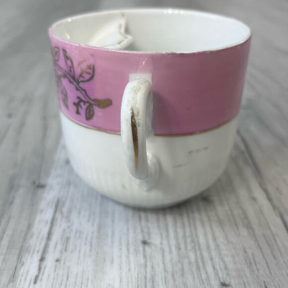 Vintage White Pink Floral Accent Gold Trim Mustache Guard Mug Cup Decor - Picture 6 of 13